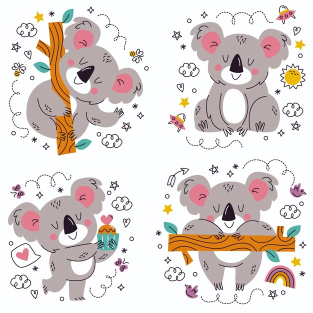 Doodle handgetekende koala stickers