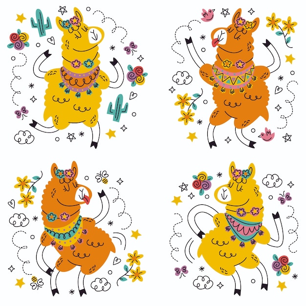 Doodle handgetekende lama stickers