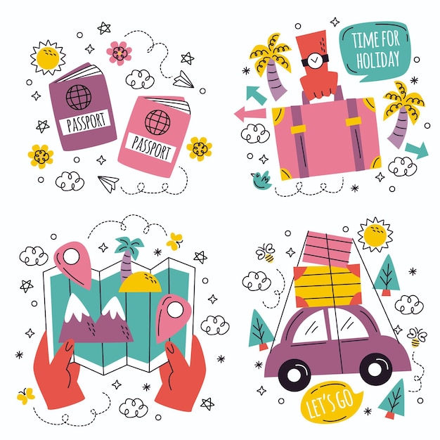 Gratis vector doodle handgetekende vakantiestickers