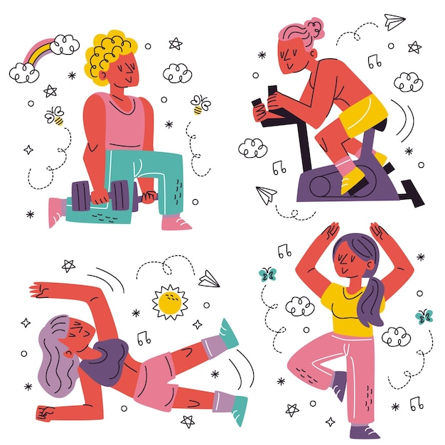 Doodle handgetekende workoutstickers