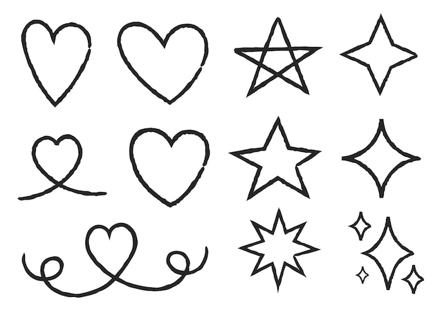 Gratis vector doodle harten en sterren