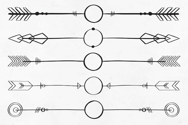 Doodle pijl scheidingslijn vector hand getrokken decoratieve boheemse stijlenset