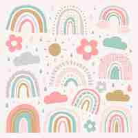 Gratis vector doodle regenboog in schattige stijl vector set