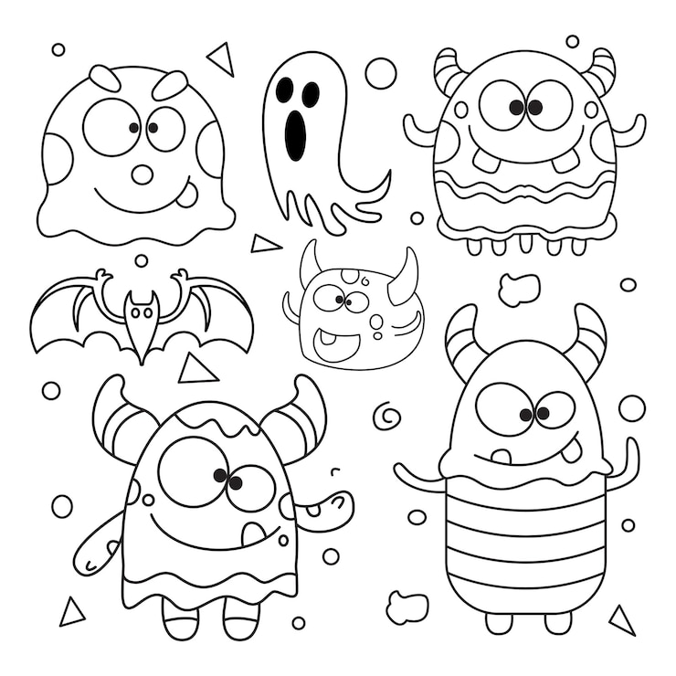 Gratis Vector doodle schattig monster sticker pictogrammen hand getekende vector