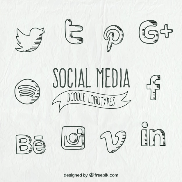 Gratis vector doodle social media logo collectie