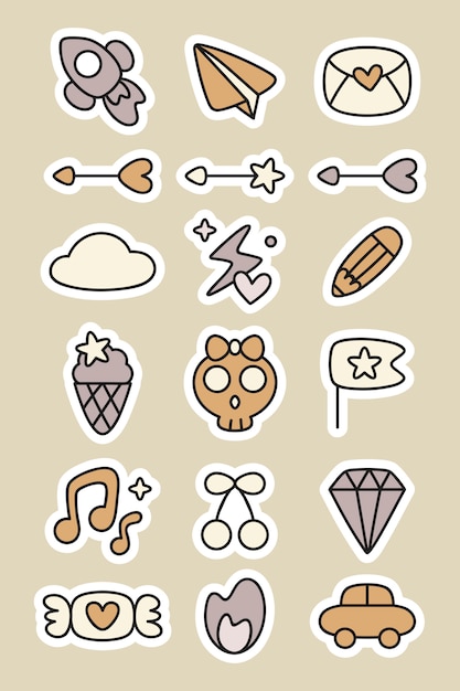 Gratis vector doodle stickers planner set