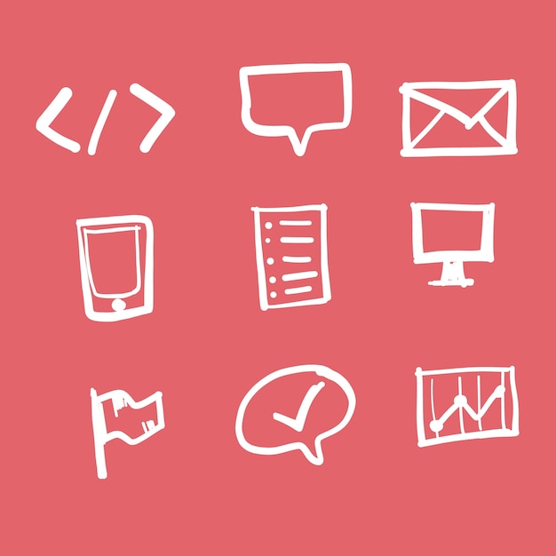 Doodle technologie icon set