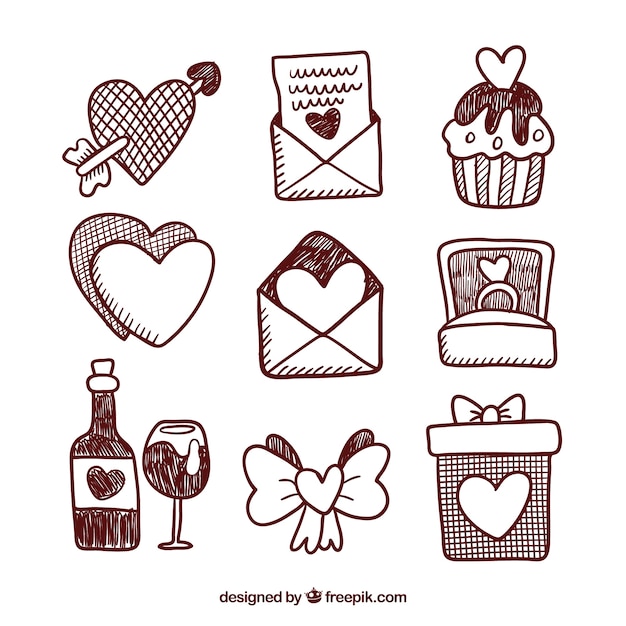 Gratis vector doodle valentijnsdag element collectie