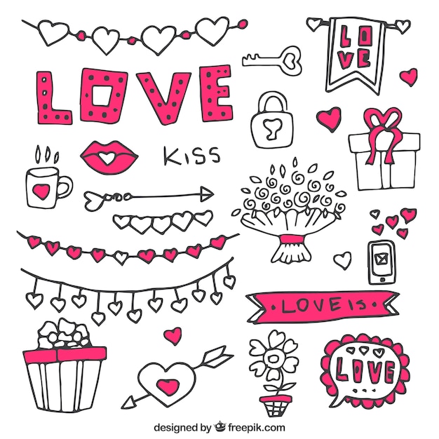 Gratis vector doodle valentijnsdag element collectie