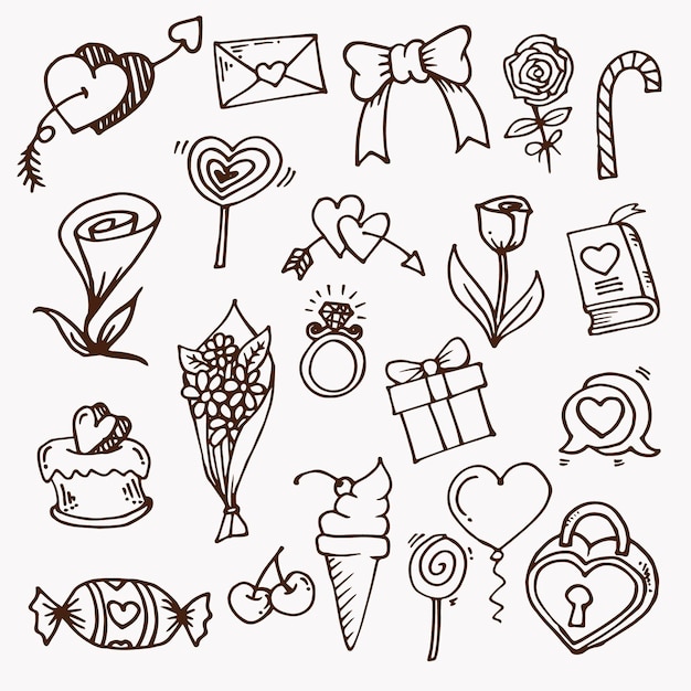 Gratis vector doodle valentijnsdag element collectie