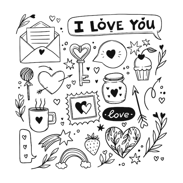 Gratis vector doodle valentijnsdag element collectie