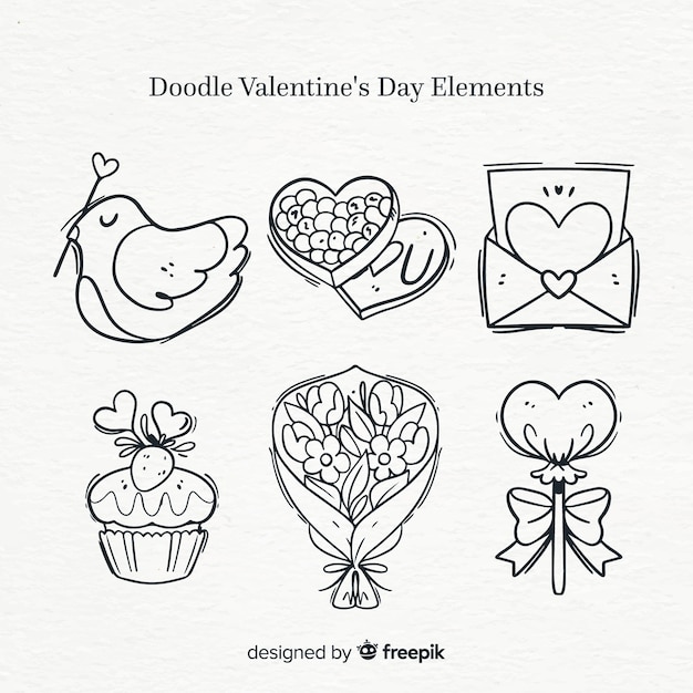 Gratis vector doodle valentine elementen pack