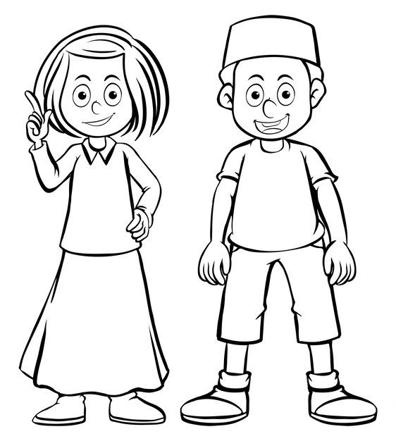 Doodles karakter meisje en jongen