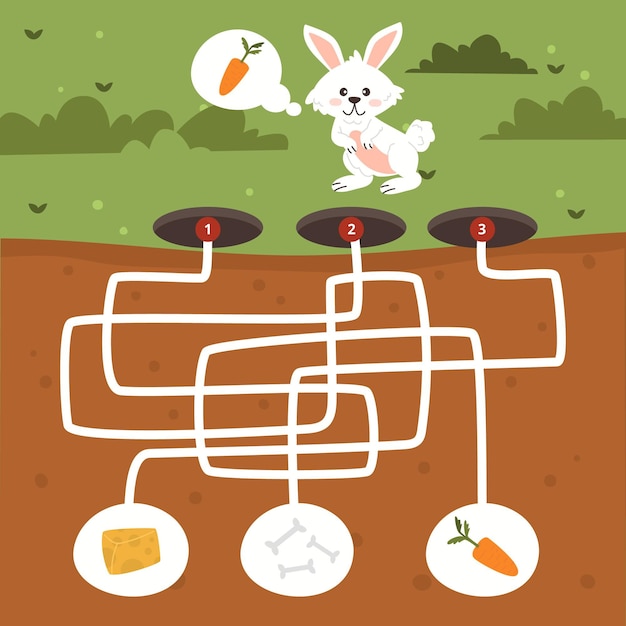Gratis vector doolhof voor kinderen met konijn en eten