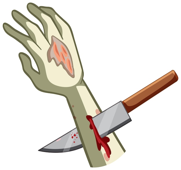 Gratis vector doorgestoken zombiehand met mes