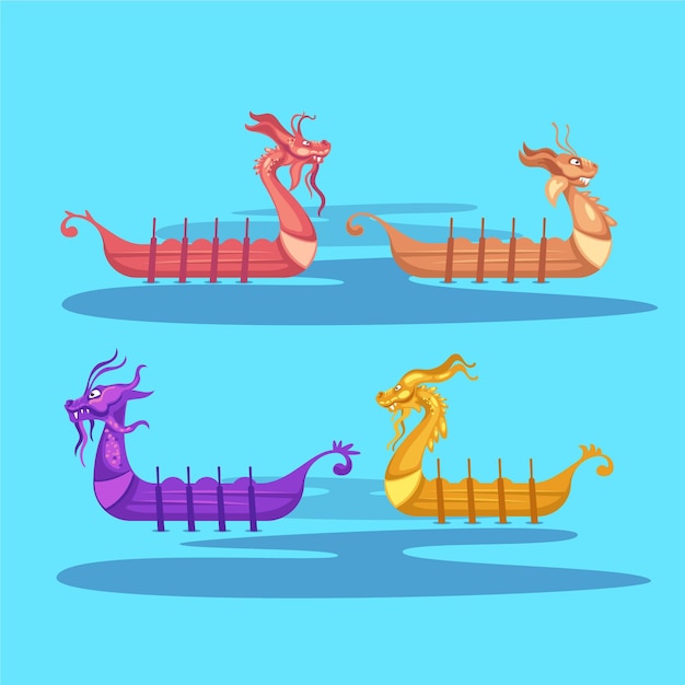 Gratis vector dragon boat kleurrijke collectie