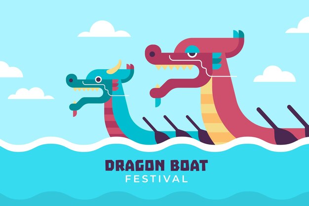 Gratis vector dragon boat platte ontwerp achtergrond