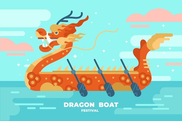 Gratis vector dragon boot achtergrond in platte ontwerp