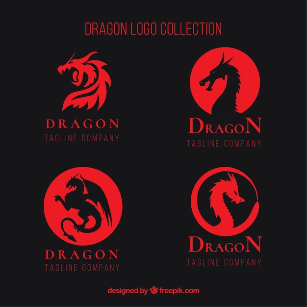 Gratis vector dragon-logocollectie met plat ontwerp