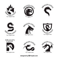 Gratis vector dragon-logocollectie met plat ontwerp