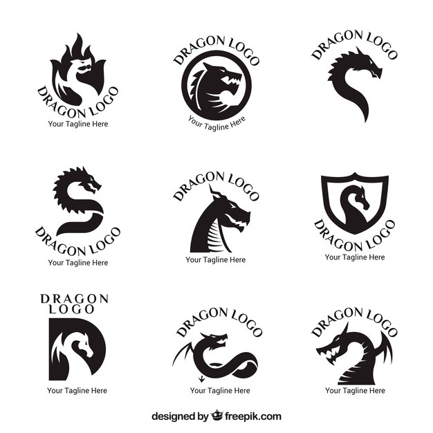 Dragon-logocollectie met plat ontwerp