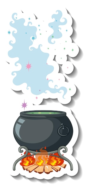 Gratis vector drankje kokend in een pot met rook cartoon sticker