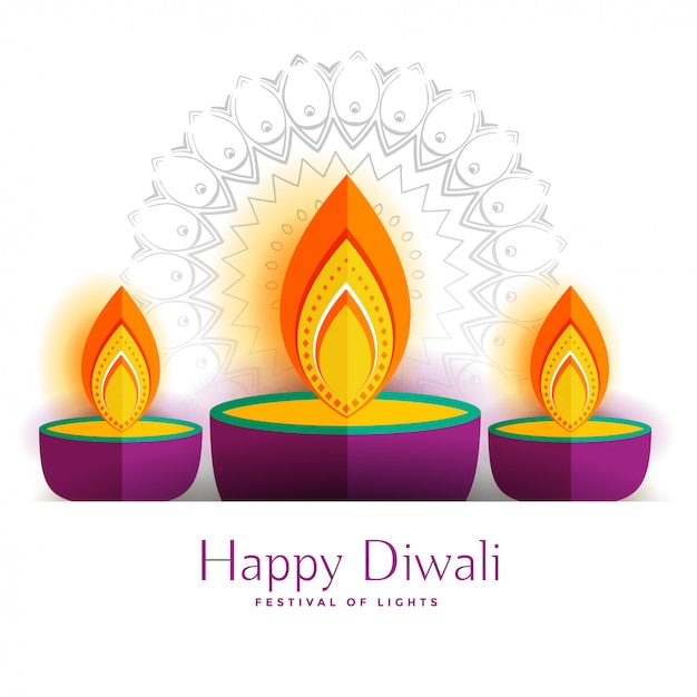 Gratis vector drie decoratieve gelukkige diwalidia-lampen