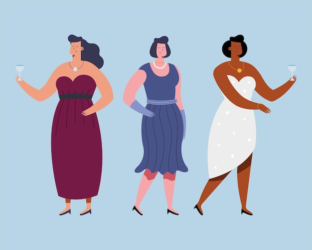 Gratis vector drie elegante dames vieren feest