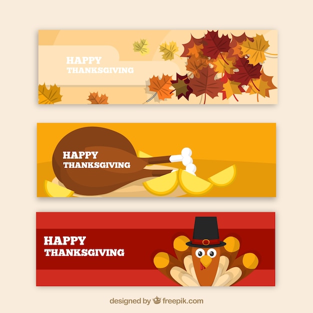 Gratis vector drie flat banners voor thanksgiving day