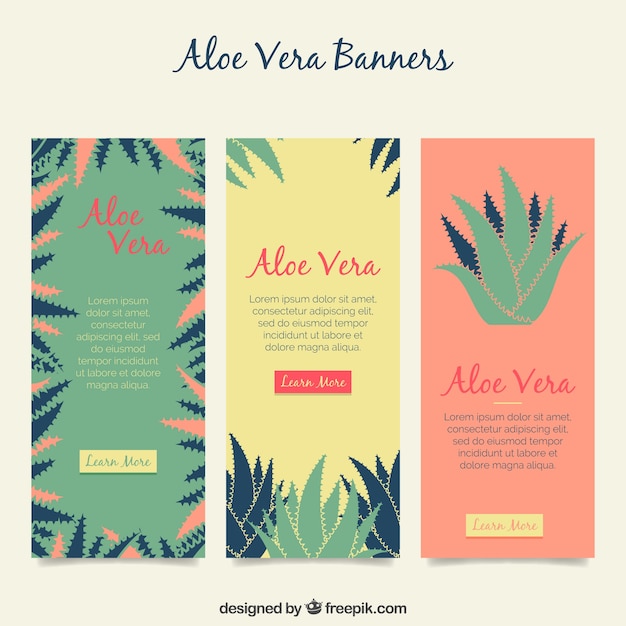 Drie gekleurde aloë vera banners