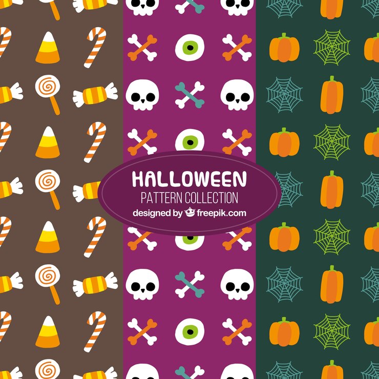Gratis Vector drie griezelige halloween patronen