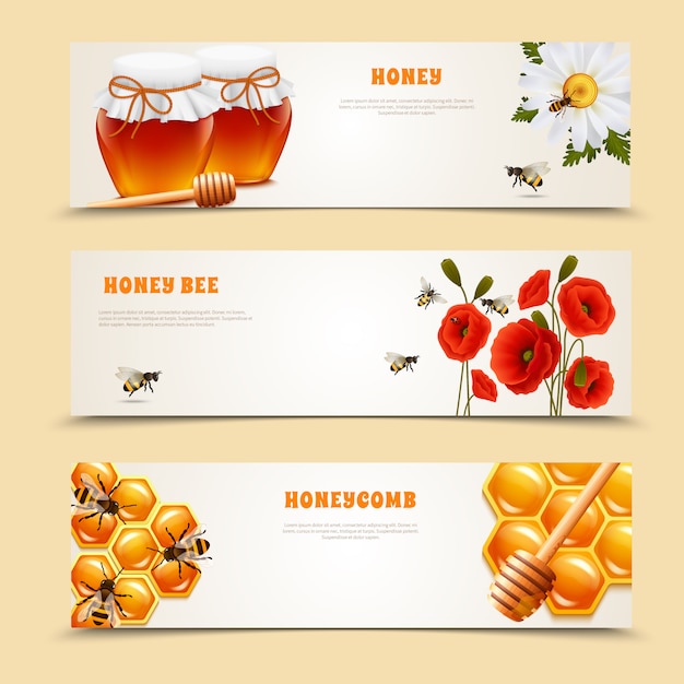 Gratis vector drie honey banner set