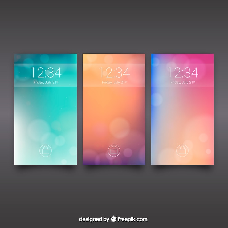 Gratis Vector drie kleuren defocused bokeh wallpapers voor mobiel