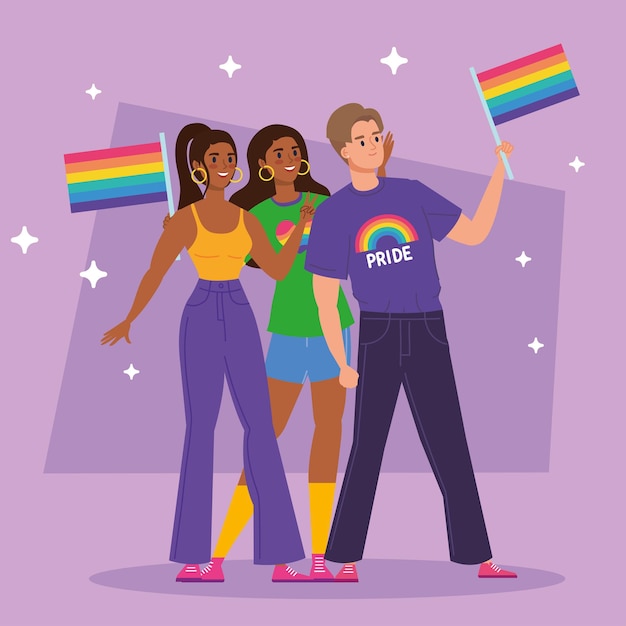 Gratis vector drie lgtbi-personages uit de gemeenschap