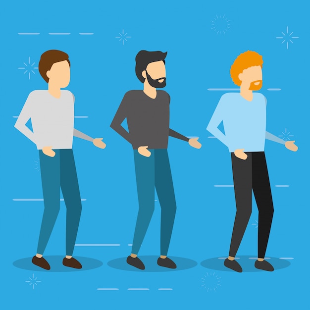 Gratis vector drie mannen staan, vlakke afbeelding