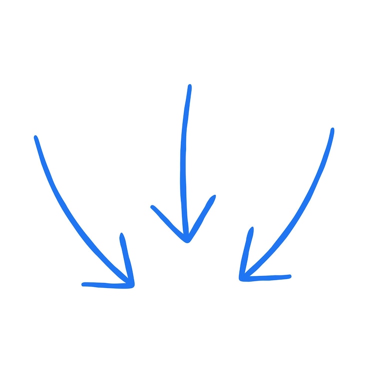 Gratis Vector drie met de hand getekende pijlen die naar beneden wijzen