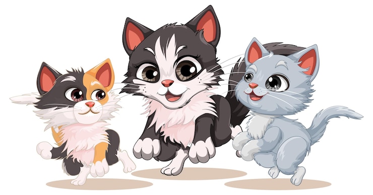 Gratis Vector drie schattige katten in cartoon stijl