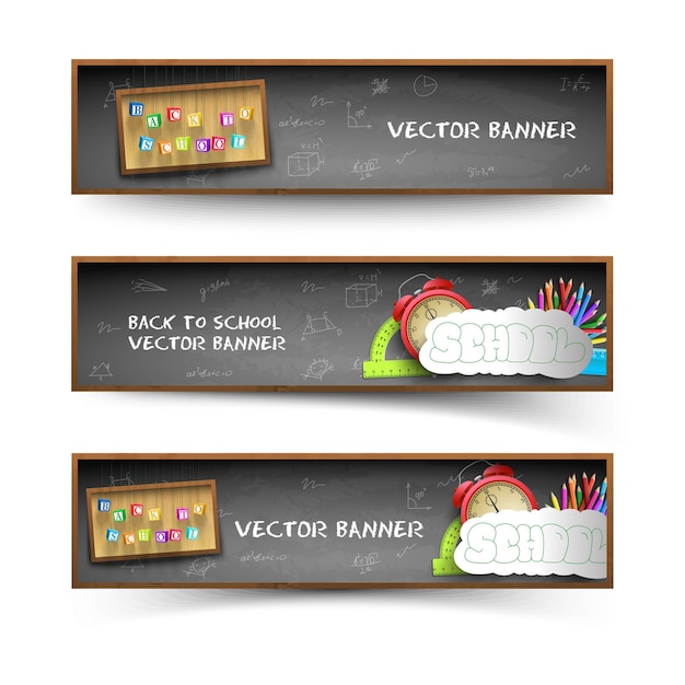 Drie schoolbord banner set