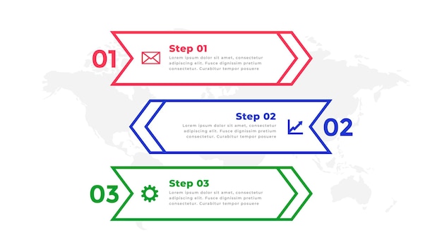 Drie stappen directionele lijnsjabloon infographic