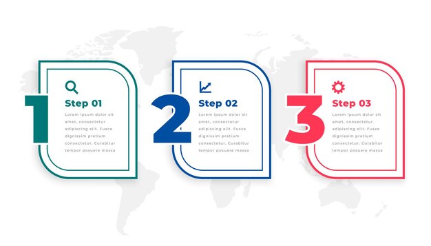 Drie stappen moderne tijdlijn infographic sjabloon