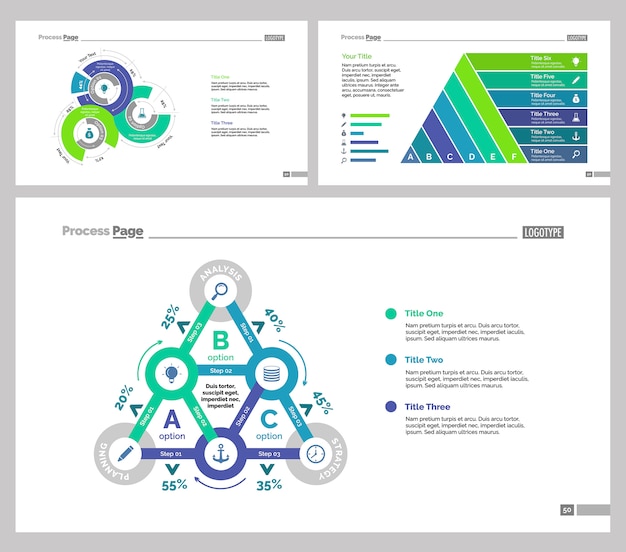 Drie statistics slide templates set