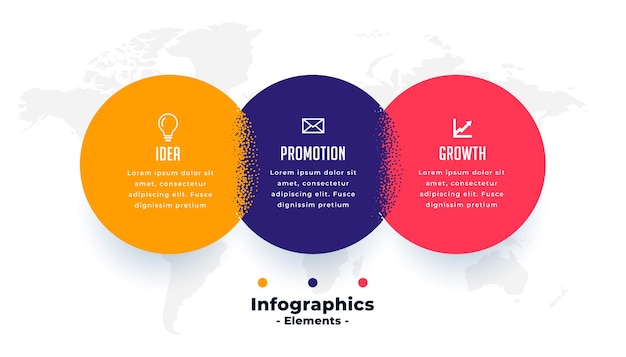 Drie verbonden stappen moderne infographic sjabloon