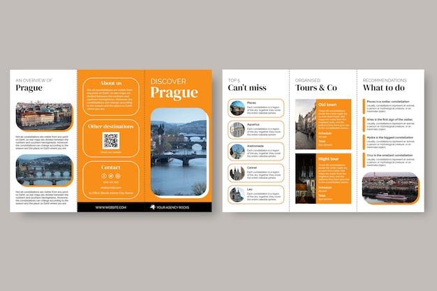 Gratis vector driebladige brochure van de professionele toeristische gids