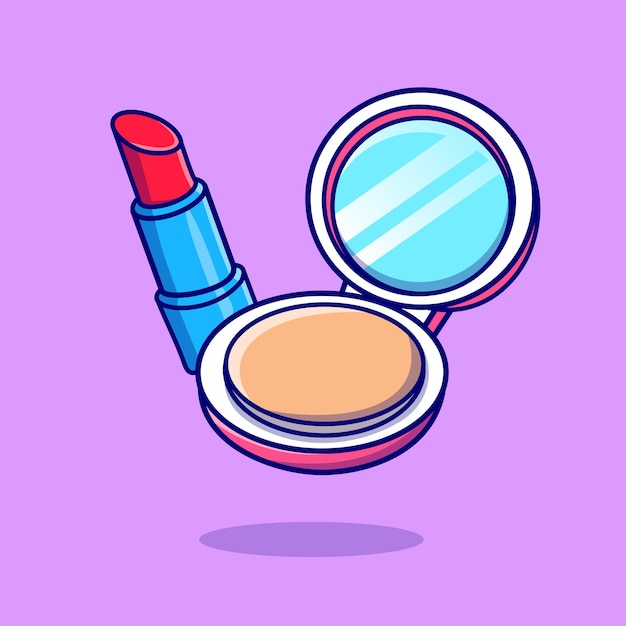 Gratis vector drijvend gezichtspoeder en lippenstift cartoon vector pictogram illustratie object schoonheid pictogram geïsoleerd