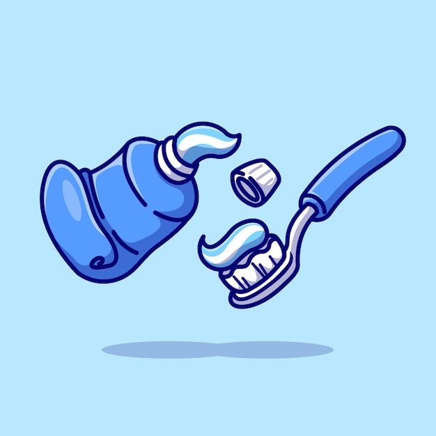 Drijvende tandpasta en tandenborstel Cartoon vector pictogram illustratie badkamer object pictogram geïsoleerd