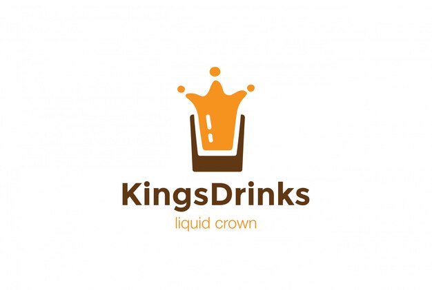 Drink Glass Splash als Crown Logo-ontwerpsjabloon. Vloeibaar alcoholisch logo concept pictogram