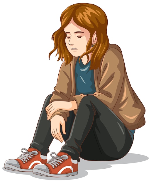 Droevige tiener zittend op de vloer