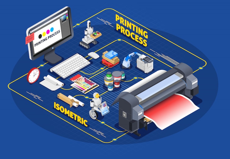 Gratis Vector drukproces isometrische samenstelling
