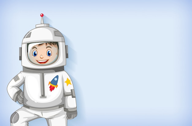 Gratis vector duidelijk achtergrondmalplaatje met het gelukkige astronaut glimlachen