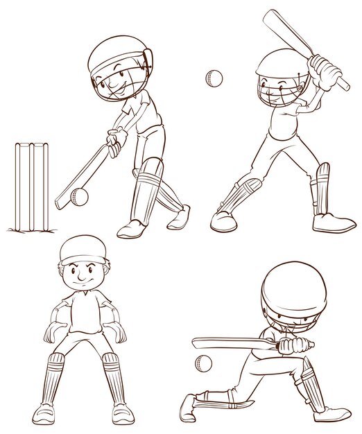 Duidelijke schetsen van de cricketspelers